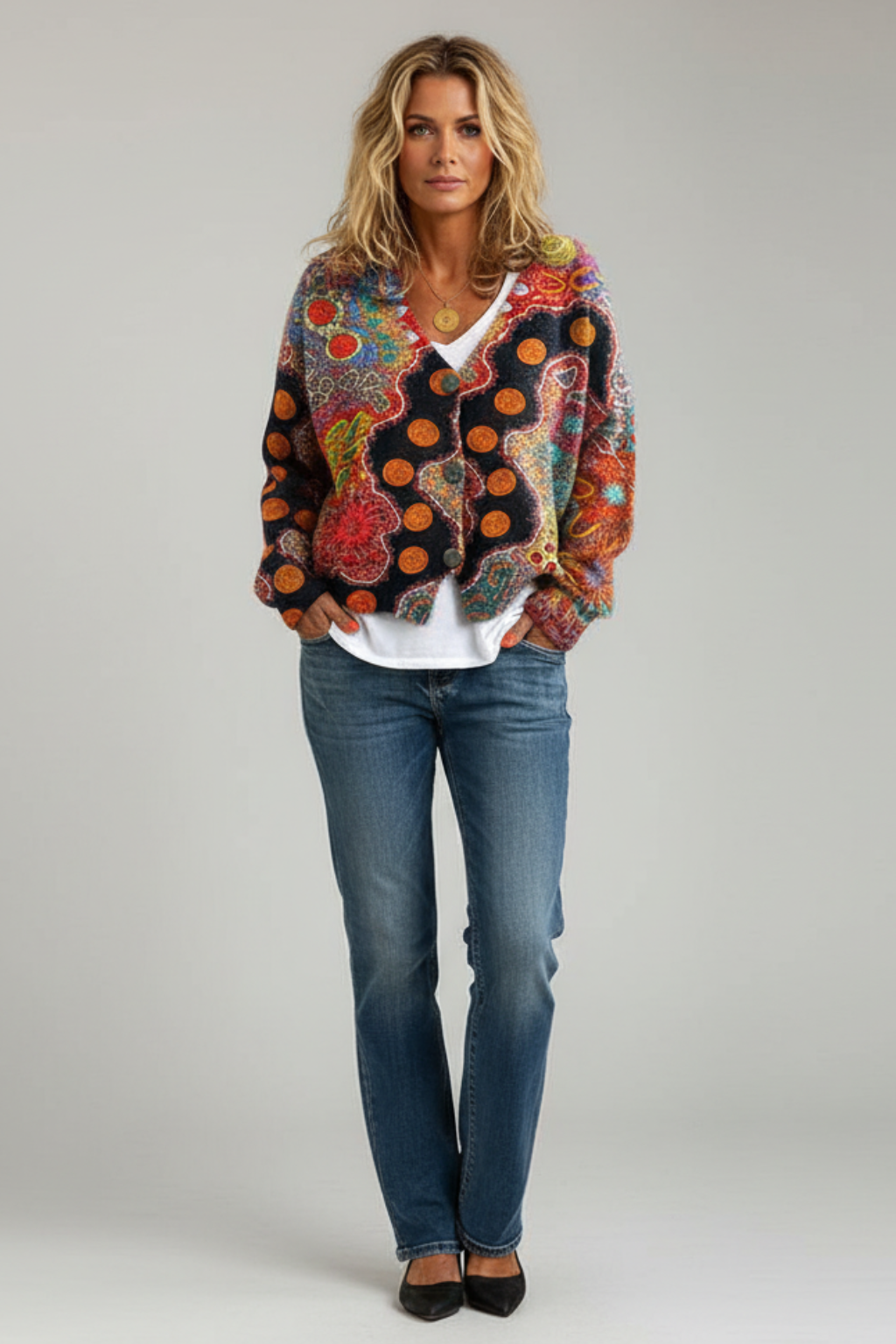 Cardigan in Maglia Colorata da Donna con Fantasia Boho