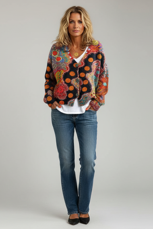 Cardigan in Maglia Colorata da Donna con Fantasia Boho