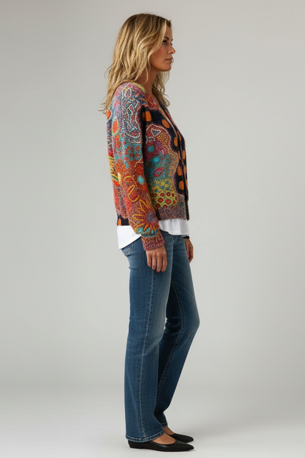 Cardigan in Maglia Colorata da Donna con Fantasia Boho