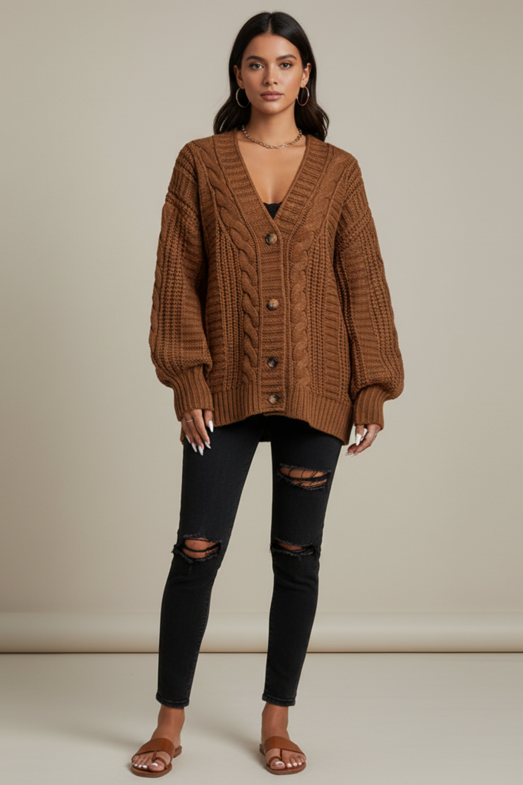 Cardigan oversize da donna in maglia a trecce