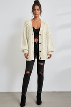 Cardigan oversize da donna in maglia a trecce