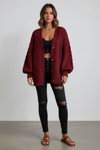 Cardigan oversize da donna in maglia a trecce