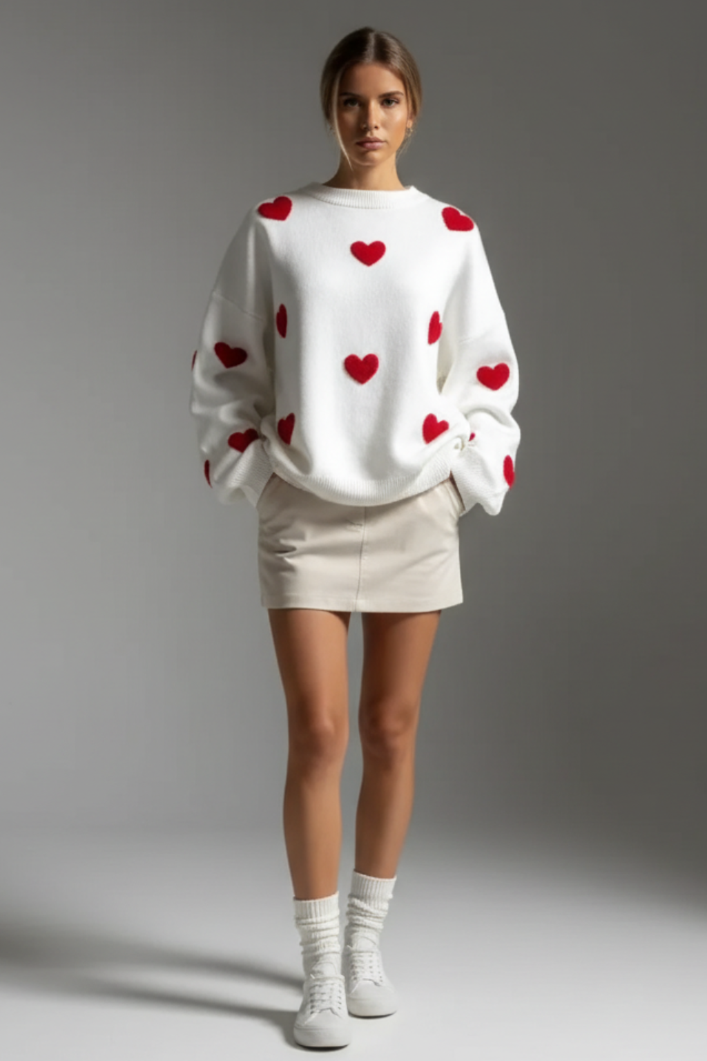 Maglione Oversize da Donna a Girocollo con Stampa a Cuore