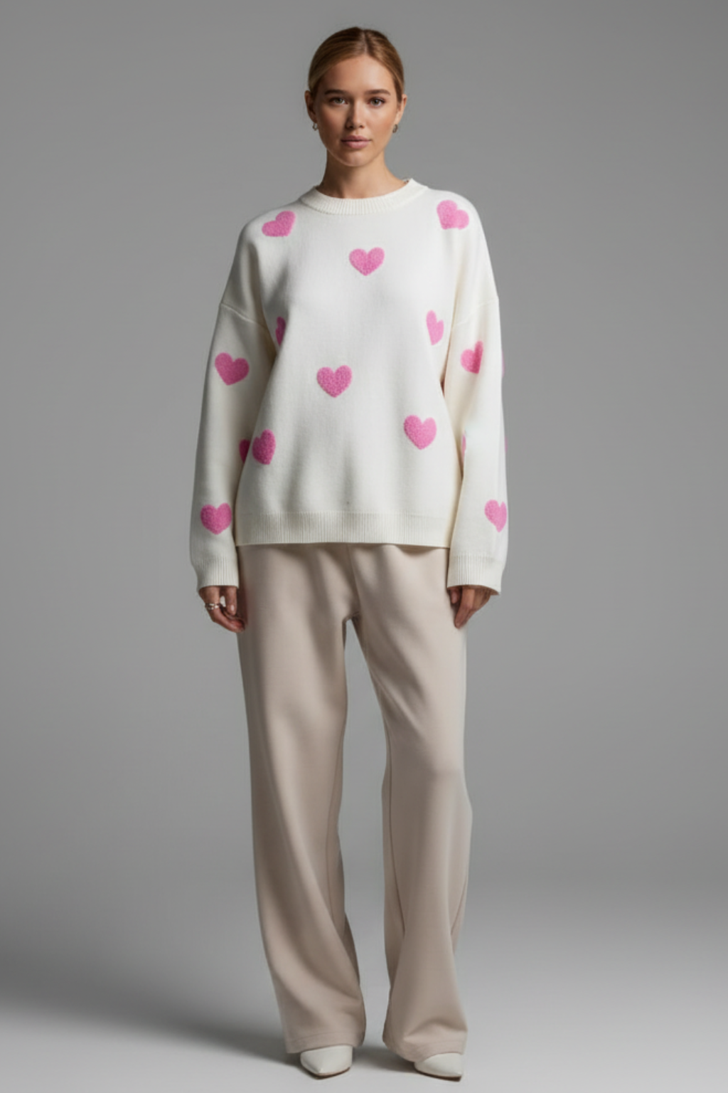 Maglione Oversize da Donna a Girocollo con Stampa a Cuore