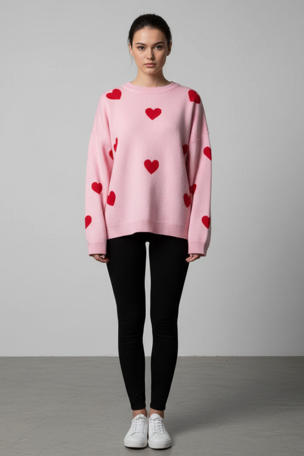 Maglione Oversize da Donna a Girocollo con Stampa a Cuore