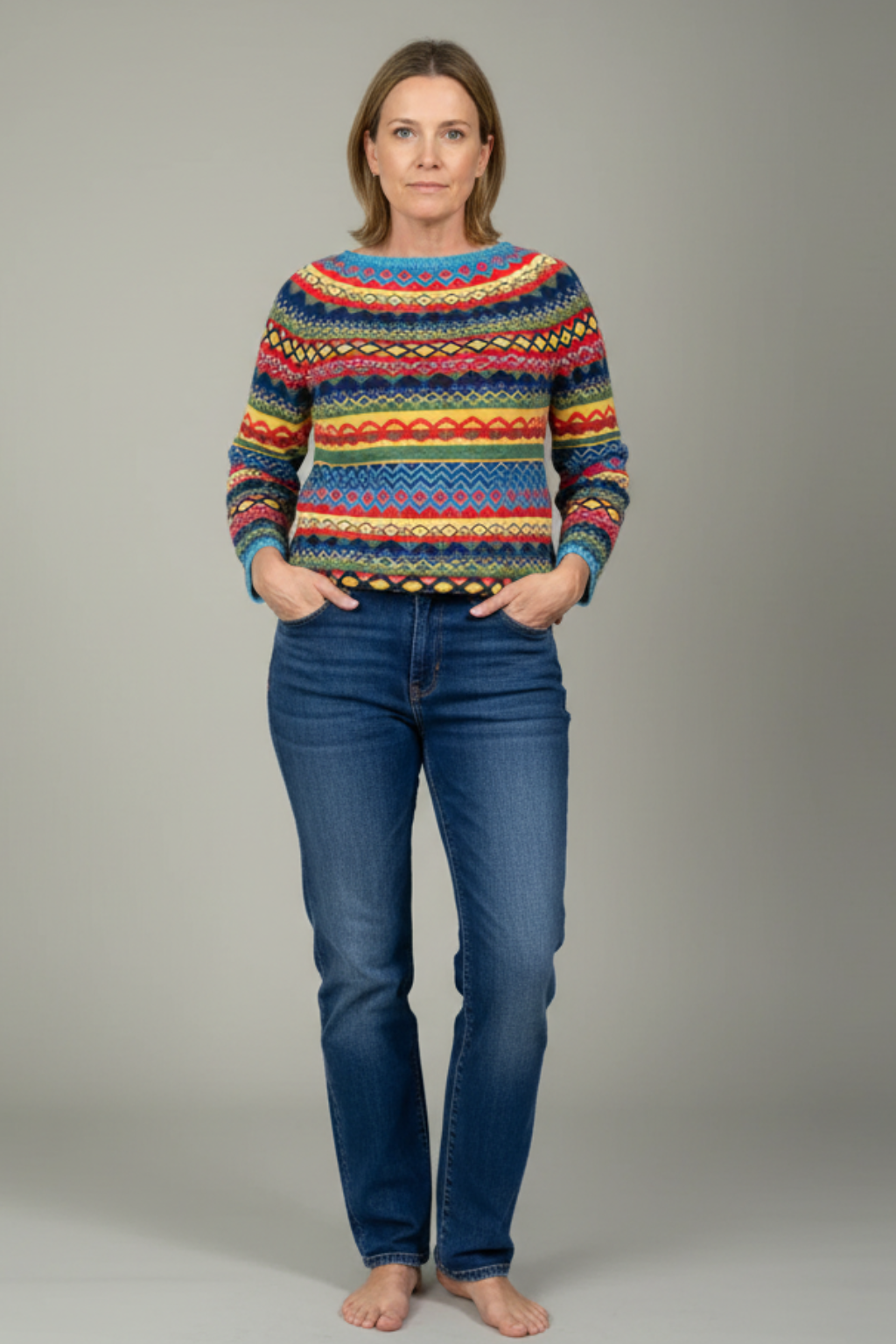 Maglione da donna in maglia Fair Isle - Caldo pullover invernale a girocollo