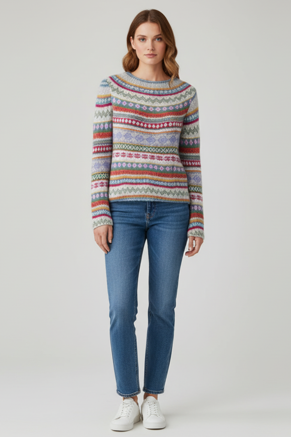 Maglione da donna in maglia Fair Isle - Caldo pullover invernale a girocollo
